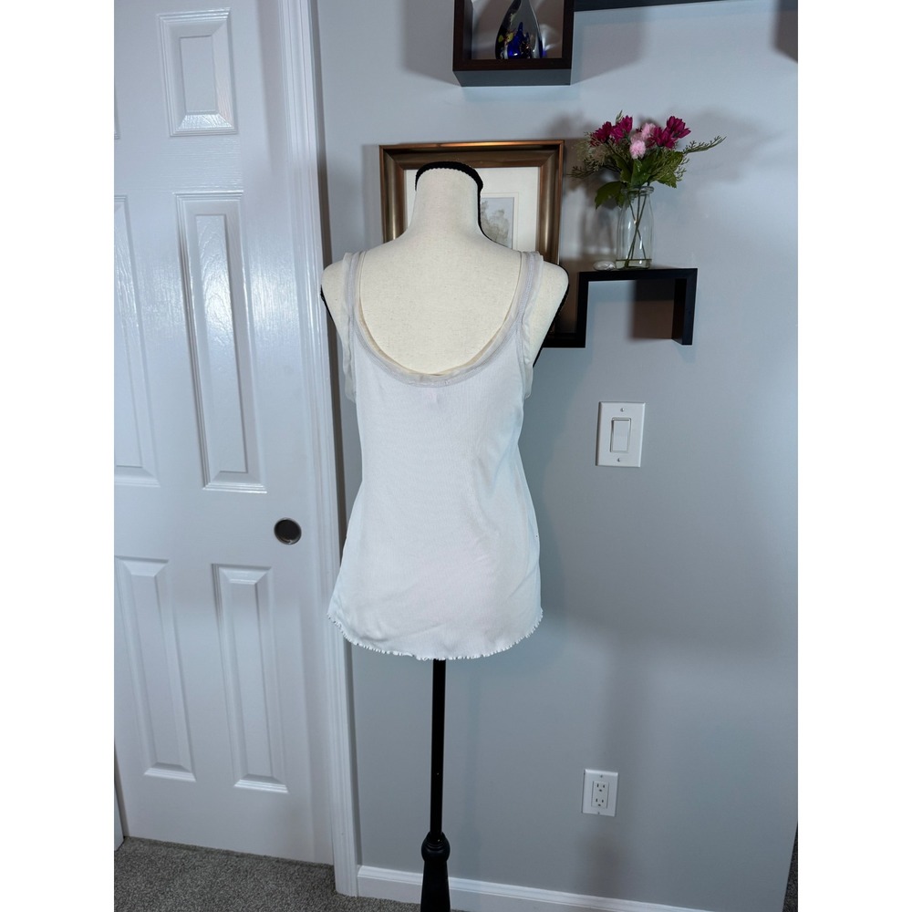 Victoria's Secret Sleep Lounge Cream Ribbed Tank Top Mesh Trim Lettuce Edge XL